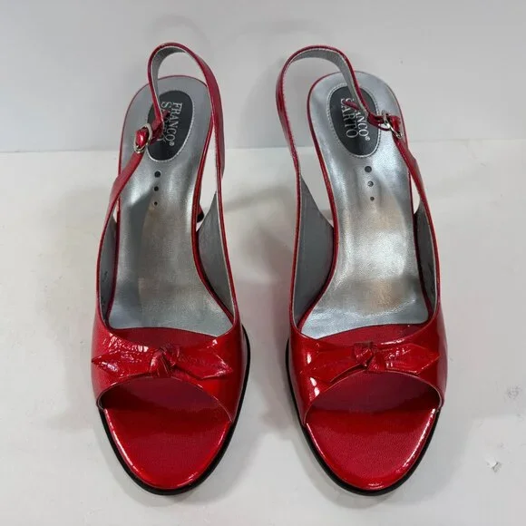 Franco Sarto Cherry Red Patent Leather sling back peep toe heels sz 10M - Picture 2 of 9